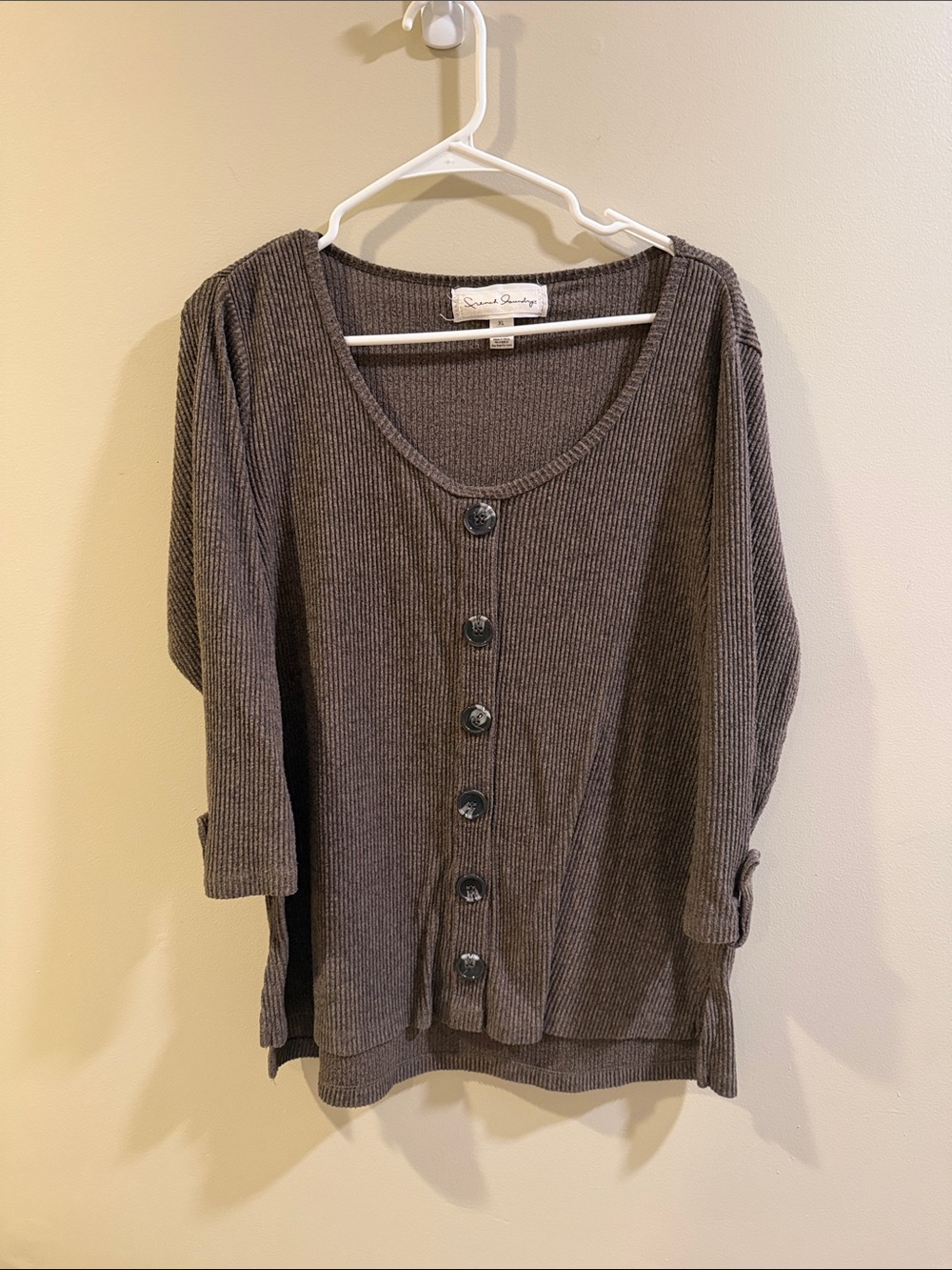French Laundry Brown Ribbed Button-Front Top